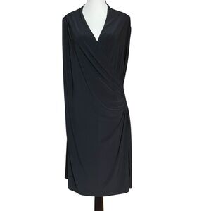 Norma Kamali‎ Little Black Draped Dress Deep Plunging V Neck Sleeveless Sz. XL